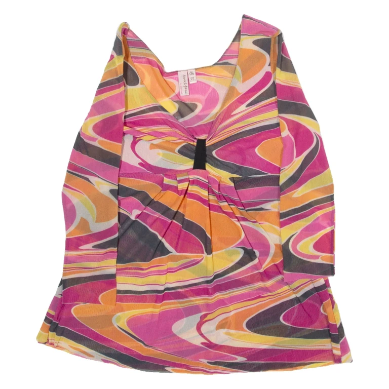 Womens Blouse Top Pink V-Neck Long Sleeve Crazy Pattern XXS