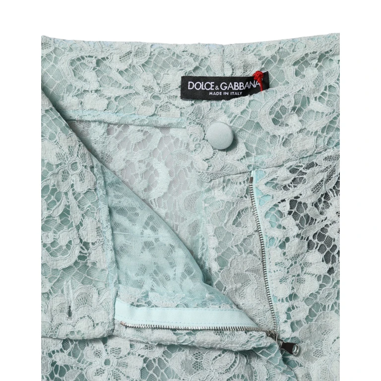Dolce & Gabbana Mint Green Cotton Floral Lace Trousers Pants Viscose Nylon - Women