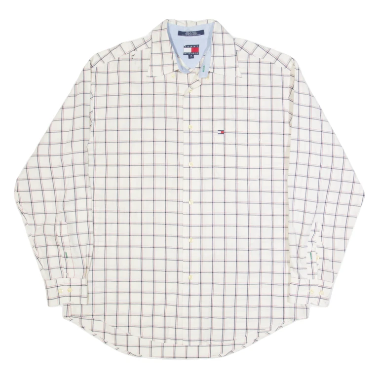 TOMMY HILFIGER Mens Shirt Cream Check Long Sleeve M