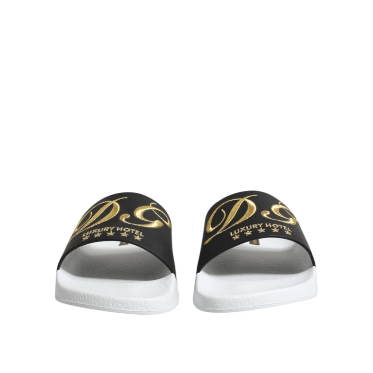 Dolce & Gabbana White Black Leather Sandals Beachwear Shoes Black/white Calfskin - Men