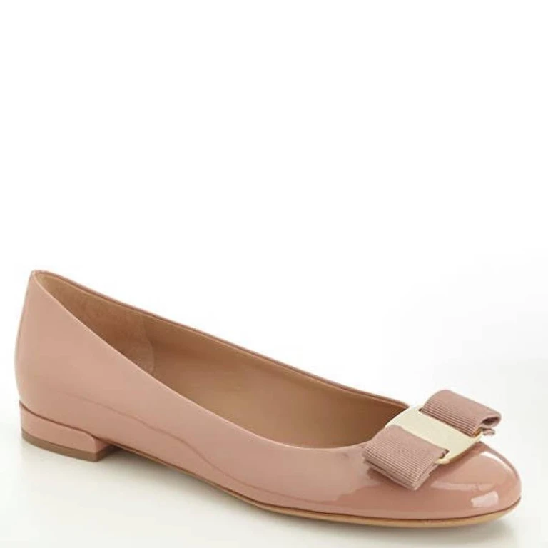 Ferragamo Varina Patent Leather Ballet Flats, Size 7 C