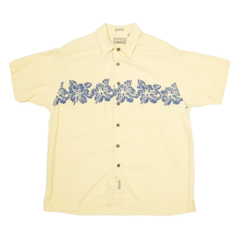 KHAKIS Mens Hawaiian Shirt Yellow Floral M
