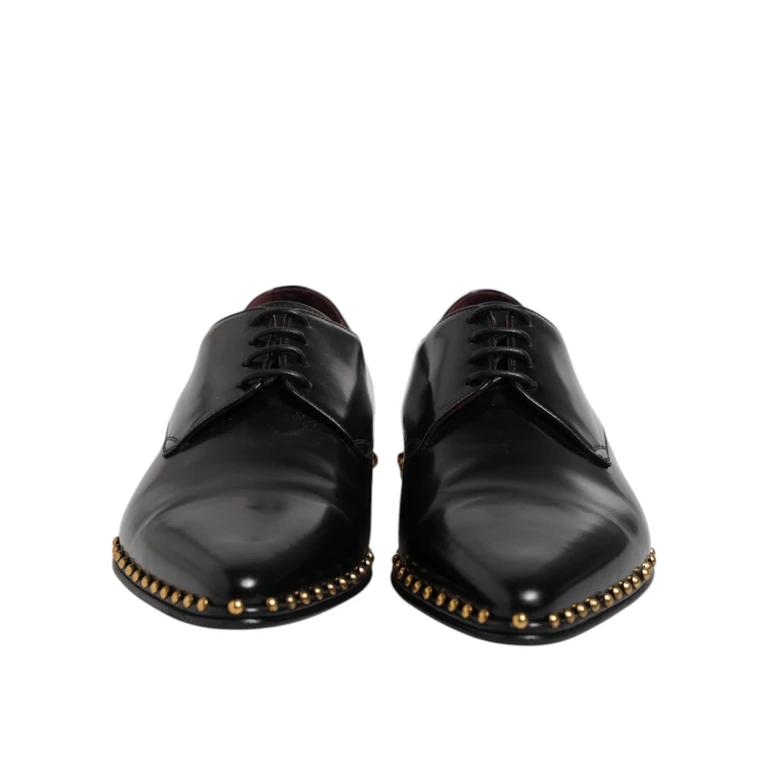 Dolce & Gabbana Black Leather Studded Derby Men Dress Shoes Calfskin - Men