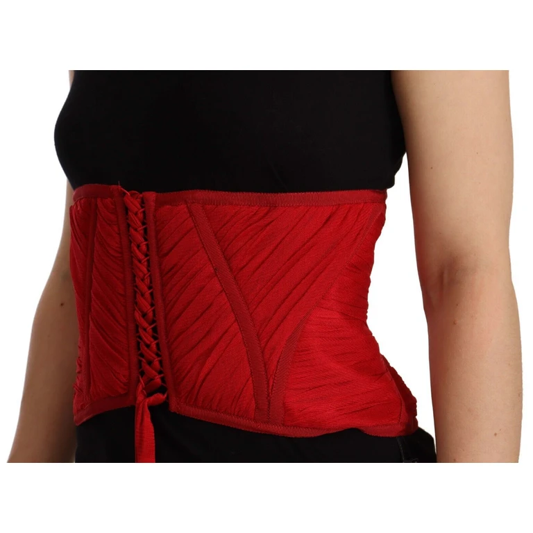Dolce & Gabbana Red Corset Belt Stretch Waist Strap Silk Top - Women