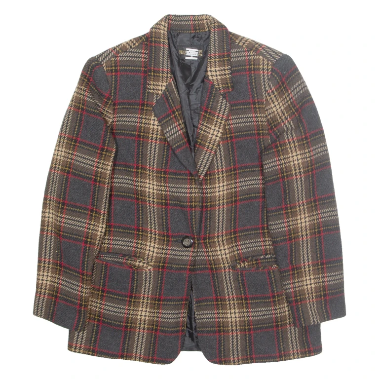 REQUIREMENTS Petite Womens Blazer Jacket Grey Wool Check UK 8