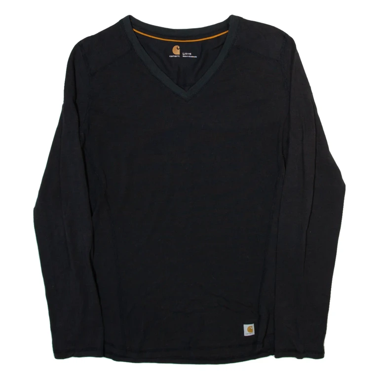 CARHARTT Womens T-Shirt Black Long Sleeve V-Neck L