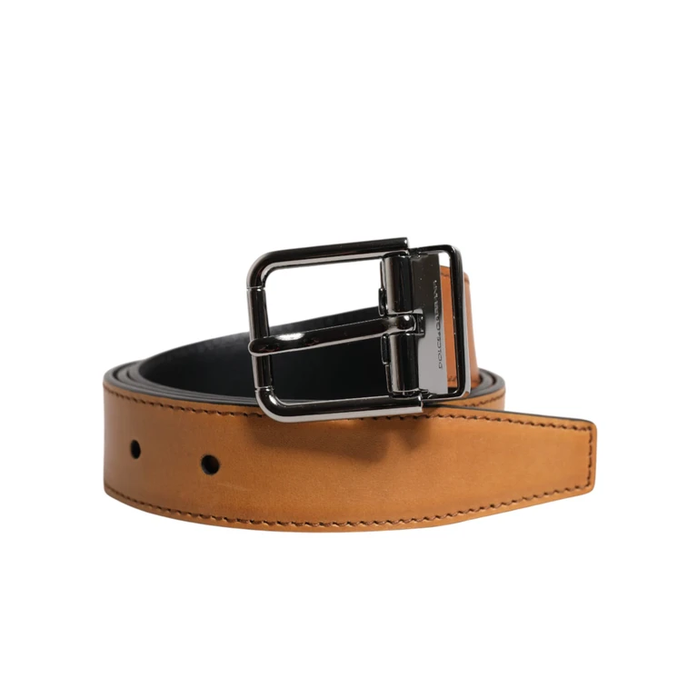 Dolce & Gabbana Brown Classic Calf Leather Silver Buckle Belt - Men