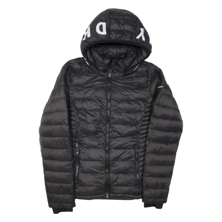 DKNY Womens Puffer Jacket Black Hooded S