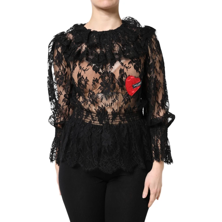 Dolce & Gabbana Black Cotton Floral Lace Women Blouse Top Ramie Nylon - Women