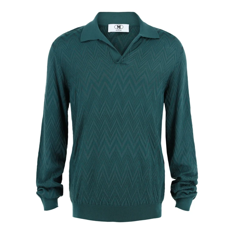 Long Sleeve Zig Zag Knit Polo Shirt
