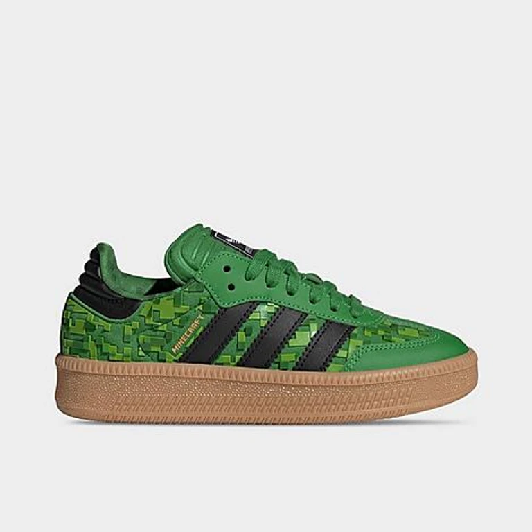 adidas Big Kids Originals x Minecraft Samba XLG Casual Shoes in Green/Core Black/Cloud White Size: 4.0