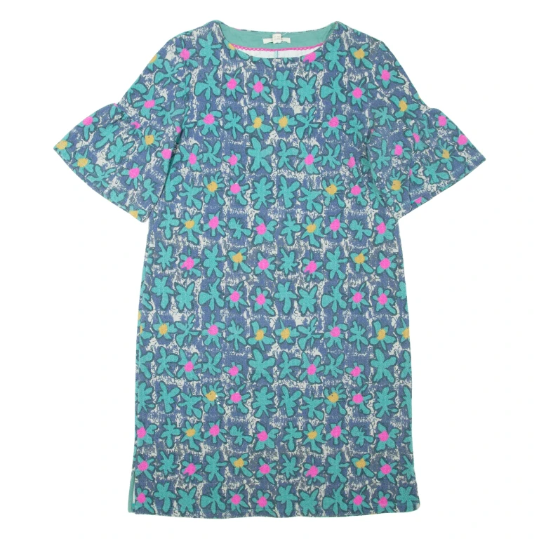 WHITE STUFF Womens Day Dress Blue Floral Short Sleeve Knee Length UK 12