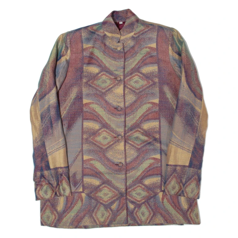 Womens Blazer Jacket Blue 90s Crazy Pattern M