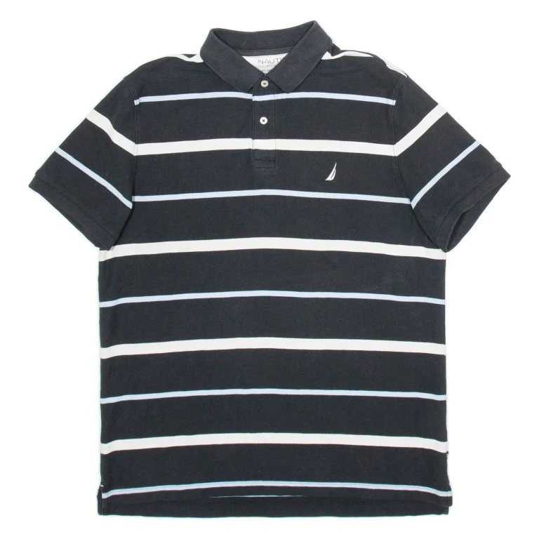 NAUTICA Mens Polo Shirt Black Striped Short Sleeve L