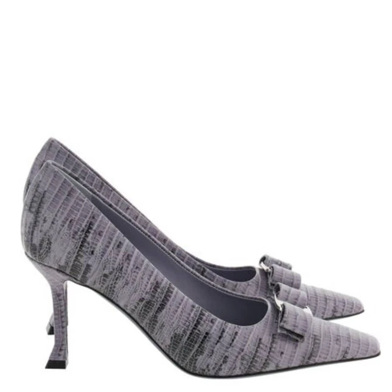 Ferragamo New Vara Sleek Croc-Embossed Pumps, Size 7 C