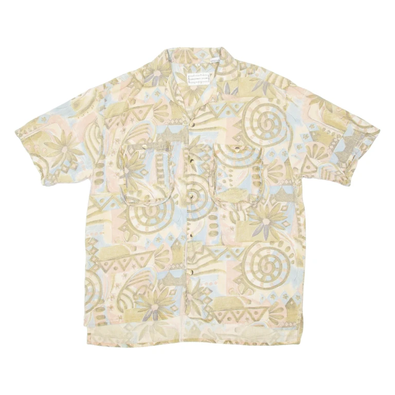 COCONUT CLUB Mens Hawaiian Shirt Brown Crazy Pattern L