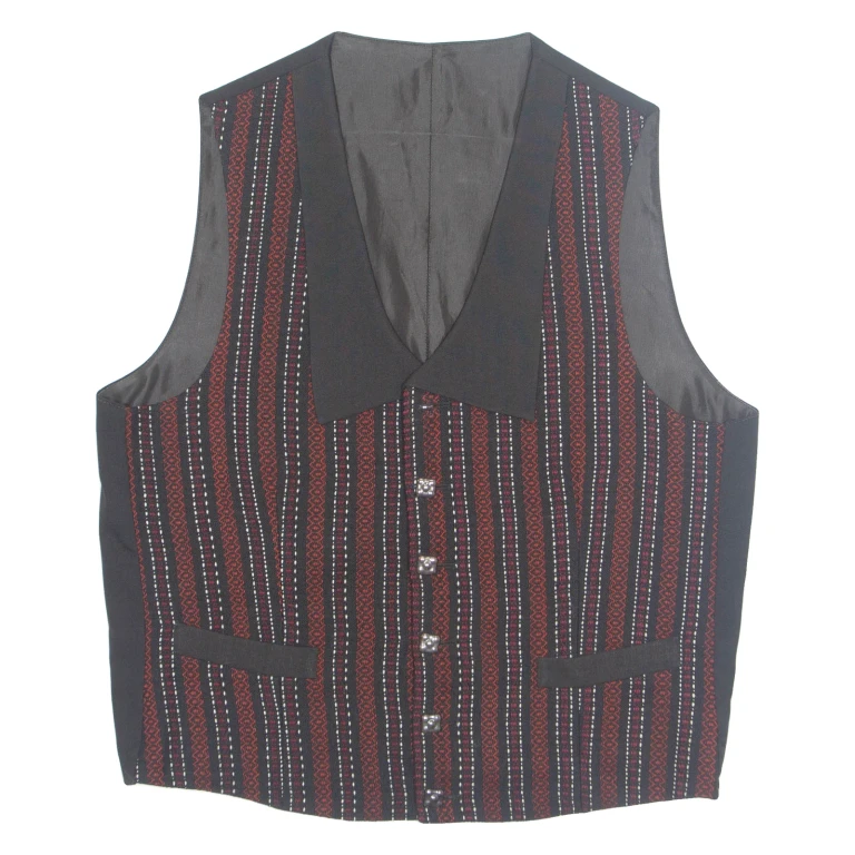 Womens Printed Waistcoat Black V-Neck Sleeveless Striped XL