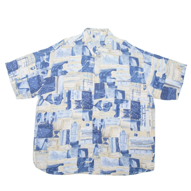 MARSUM Mens Shirt Blue Crazy Pattern 2XL