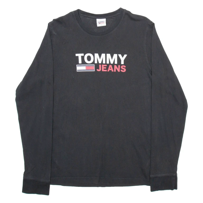 TOMMY HILFIGER Mens T-Shirt Black Long Sleeve S