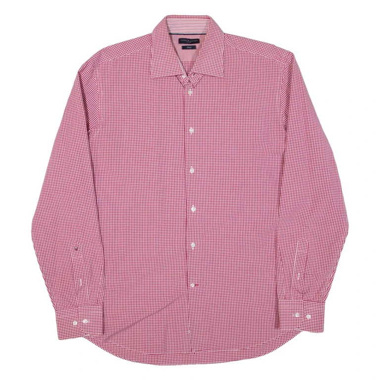 TOMMY HILFIGER Fitted Mens Shirt Red Check Long Sleeve L