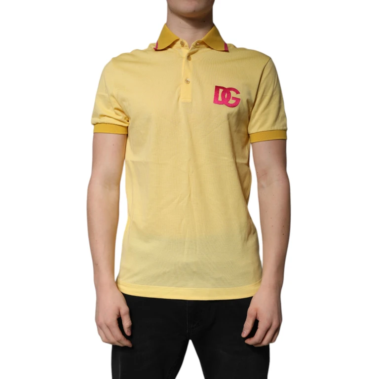 Dolce & Gabbana Yellow Cotton Logo Collared Polo T-Shirt - Men