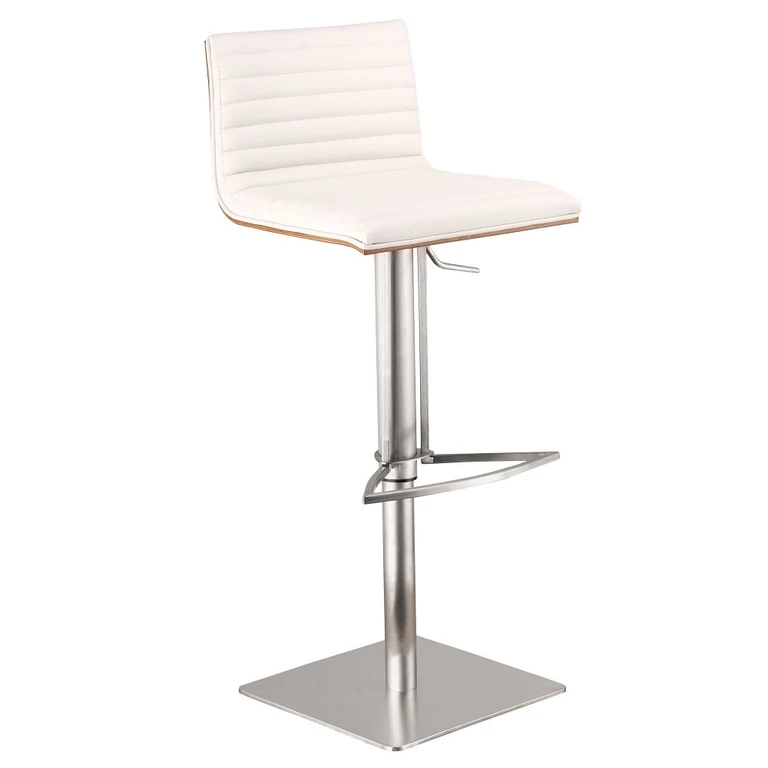 Caf White and Chrome Adjustable Height Bar Stool