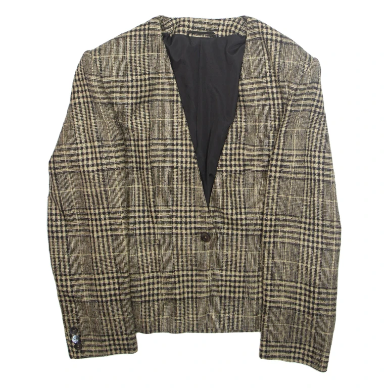 Womens Blazer Jacket Beige Wool Plaid M