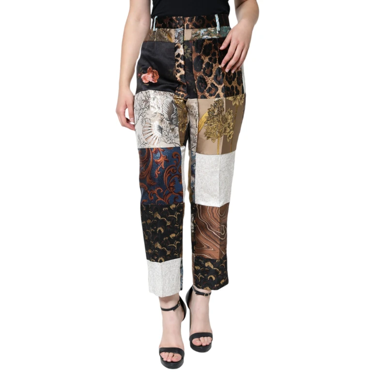Multicolor Patchwork Jacquard High Waist Pants Cotton - Women