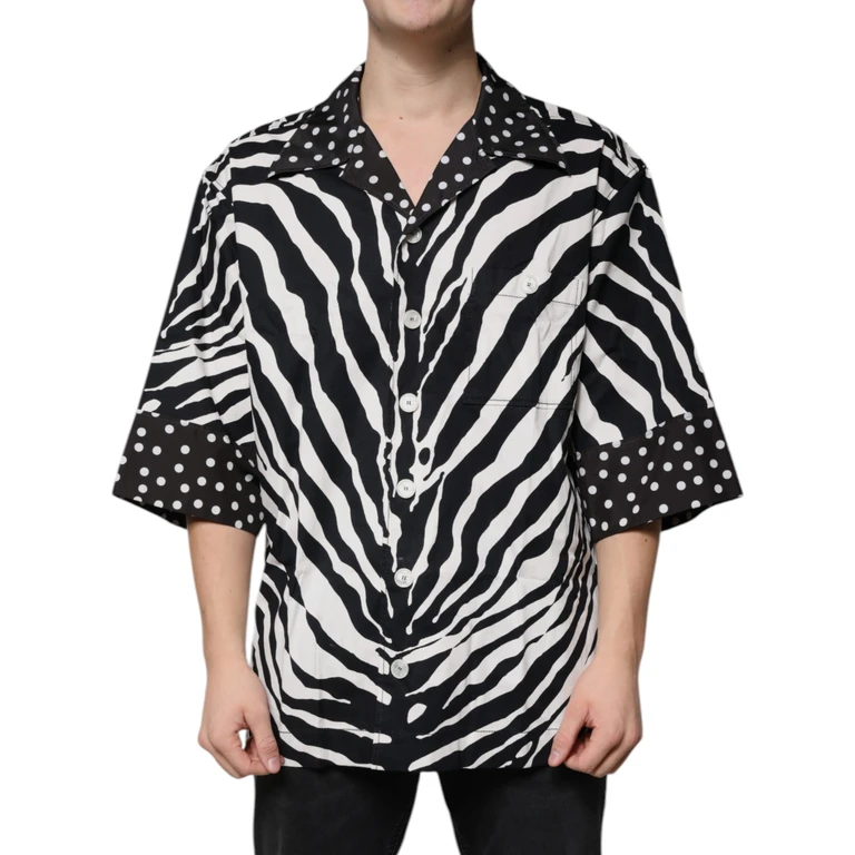 Dolce & Gabbana Black White Zebra Button Down Oversize Shirt And Cotton Nylon Elastane - Men