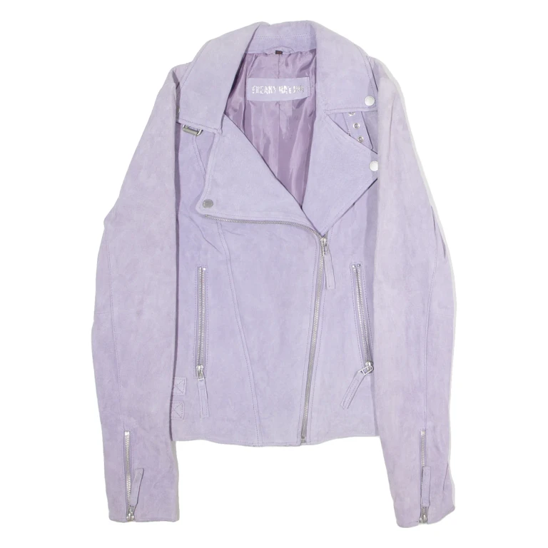 FREAKY NATION Womens Biker Jacket Purple Leather Suede XS