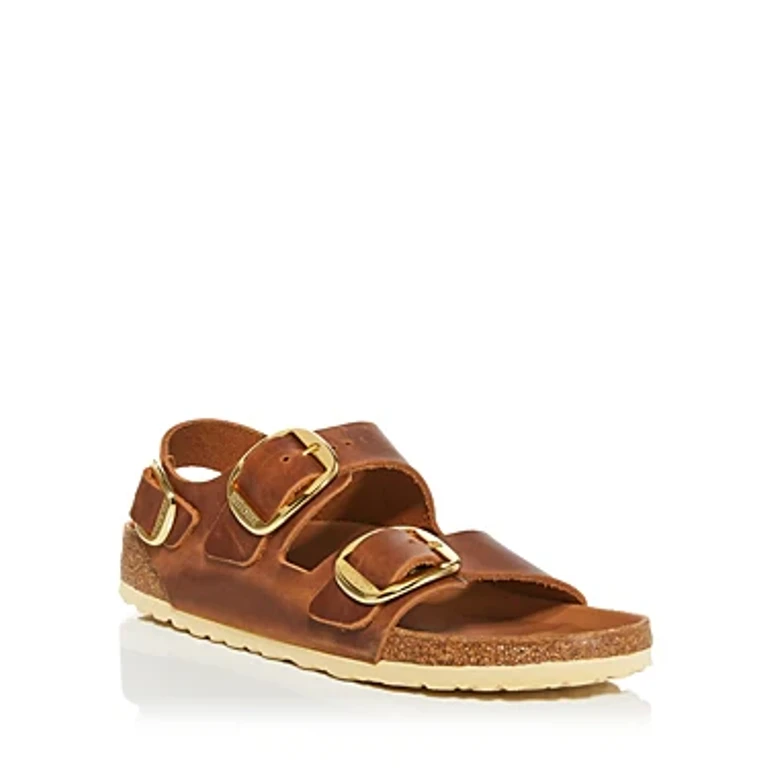 Milano Big Buckle Natural Leather Sandals Narrow