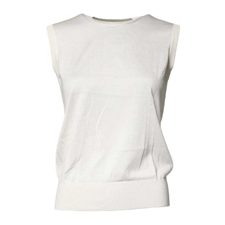 Dolce & Gabbana Cream Sleeveless Silk Round Neck Tank Top - Women