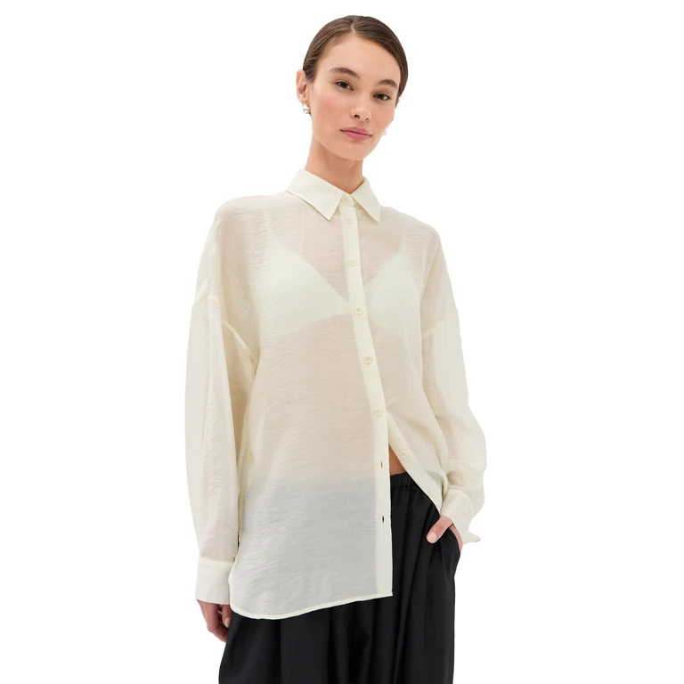 Tibi Summer Voile Oversized Shirt Ivory M