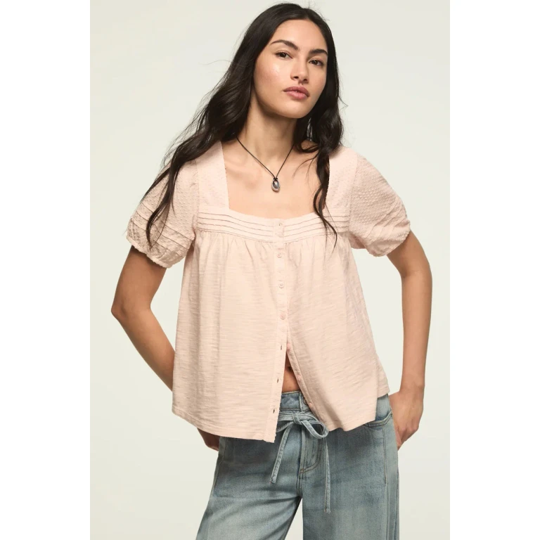 Women's Short Sleeve Square Neck Top - Sepia Rose