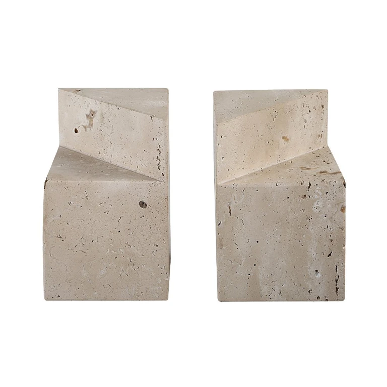 Attle Geometric Travertine Bookends