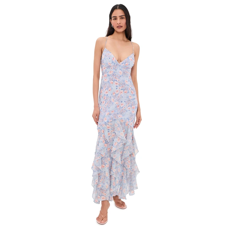 For Love & Lemons Elea Maxi Dress Blue L
