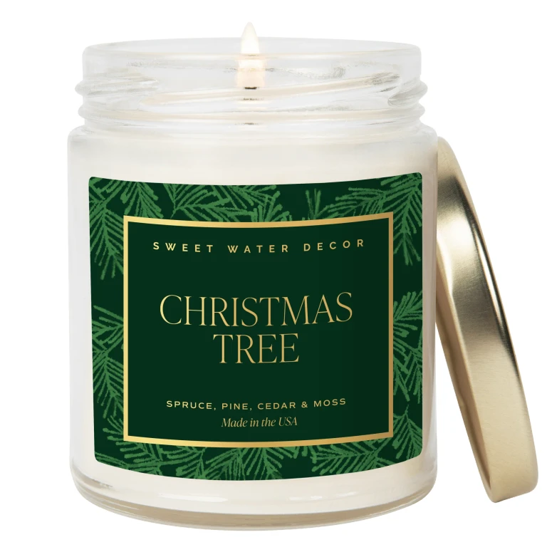 Christmas Tree Soy Candle - Patterned Clear Jar - 9 oz