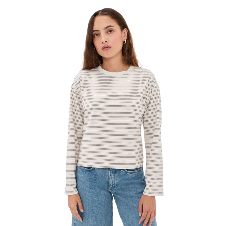 rag & bone Kelly Stripe Boxy Long Sleeve Tee Copper Multi XL