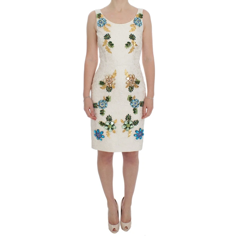 White Brocade Crystal Sheath Dress - Women