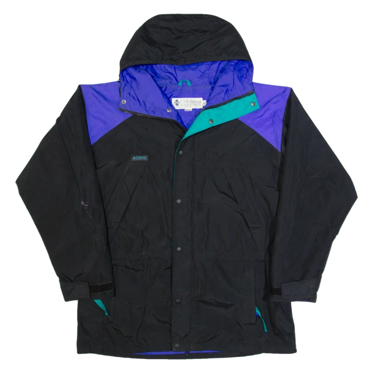 COLUMBIA Mens Rain Jacket Black Hooded XL
