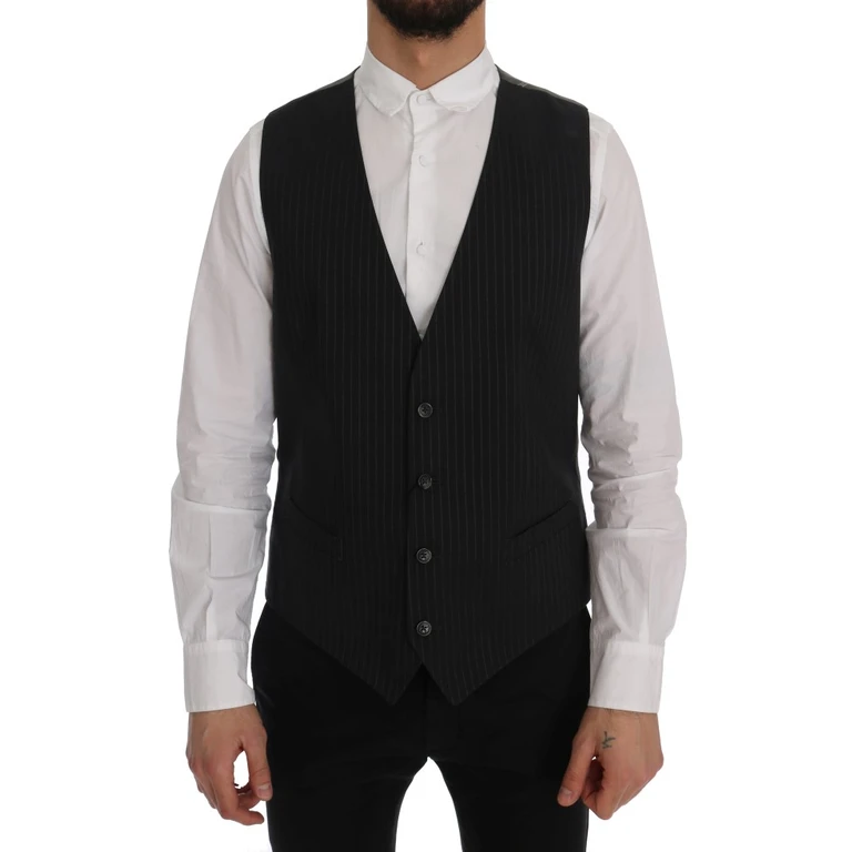 Dolce & Gabbana Gray Staff Cotton Striped Vest Clothing - Men
