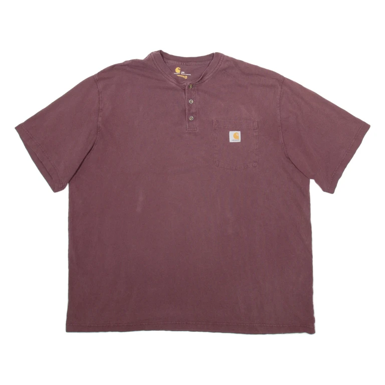CARHARTT Mens T-Shirt Brown Button Neck 2XL