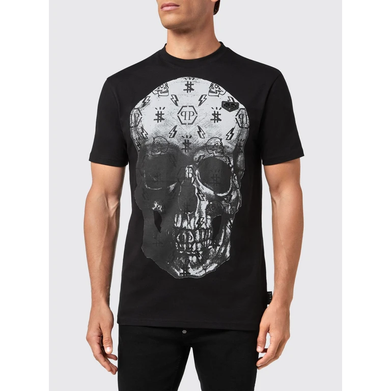 Cotton T-shirt with Contrasting Back Skull and Logo Print (UABCUTK0033PJY002N0201)
