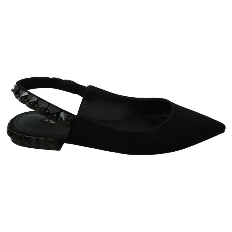 Dolce & Gabbana Black Flats Slingback Charmeuse Shoes Silk Viscose Elastane - Women