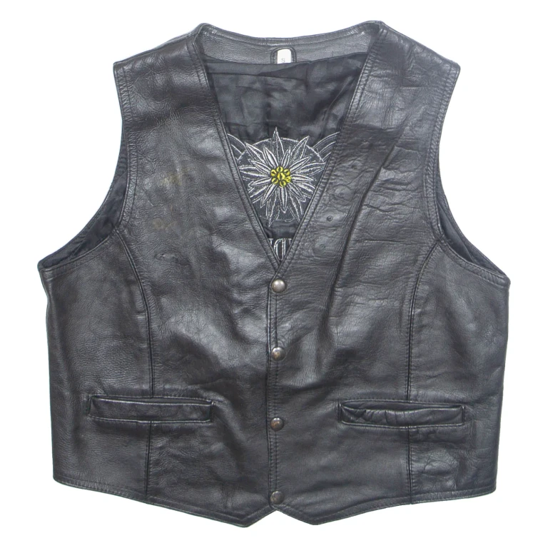 EDELWEISS RIDERS& FRIENDS Mens Biker Waistcoat Black Leather S