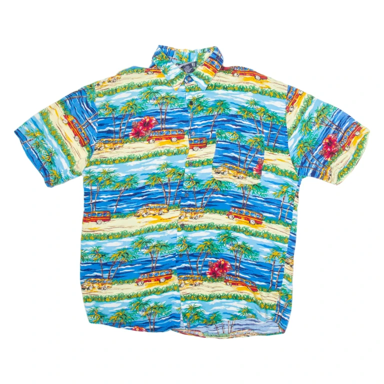 IMPERIAL Mens Hawaiian Shirt Blue Floral L