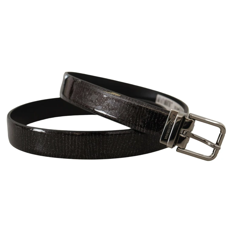 Black Leather Vernice Metal Buckle Belt - Men