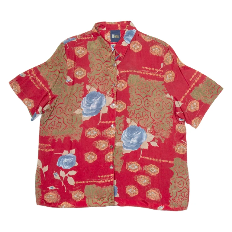 SIXTH SENSE Womens Shirt Red Silk Floral L