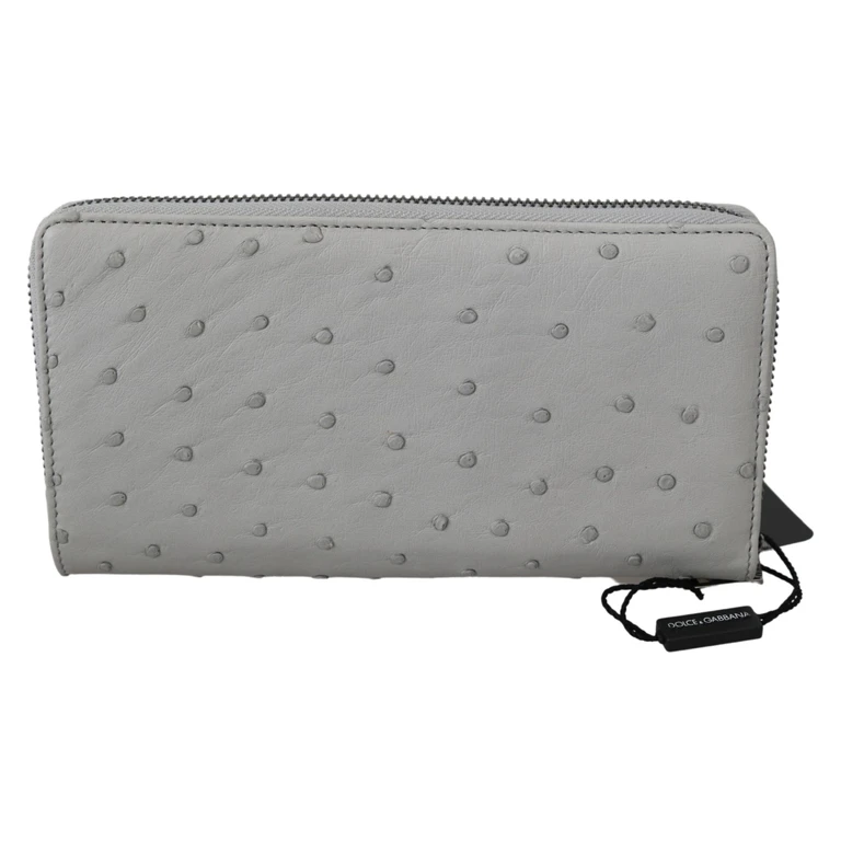 Dolce & Gabbana White Ostrich Leather Continental Mens Clutch Wallet Gray - Men