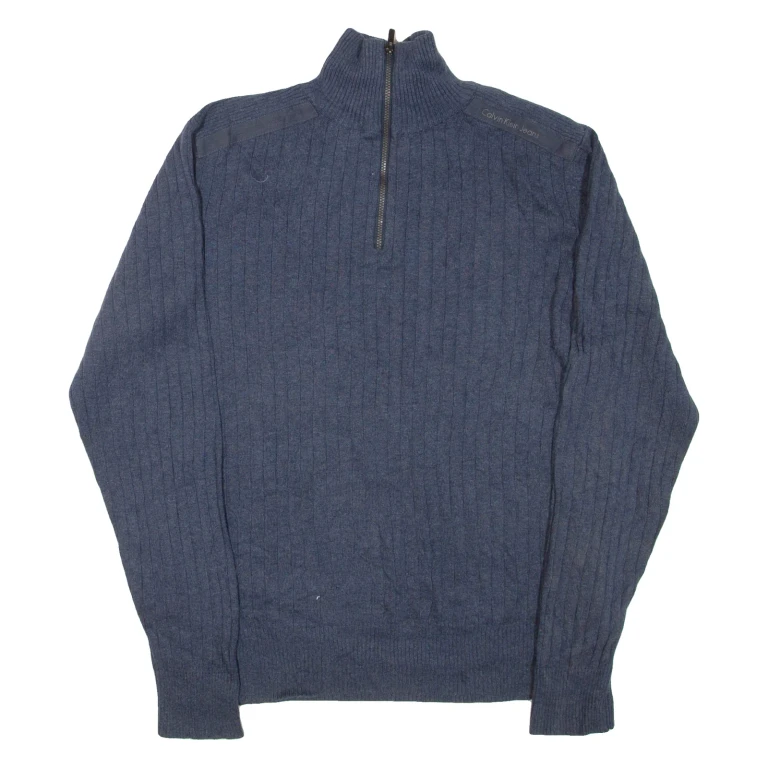 CALVIN KLEIN JEANS Mens Jumper Blue 1/4 Zip Chunky Knit M